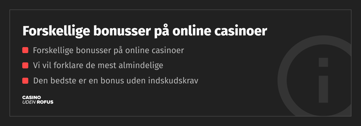 Forskellige bonusser på online casinoer